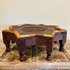7.5” Tall Wooden Star Shape Table Wood Bajot Traditional Indian Carved Low Table